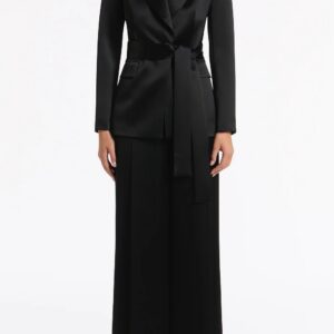 CARLA ZAMPATTI- BLACK SATIN ACETATE TIE WAIST BLAZER SUIT