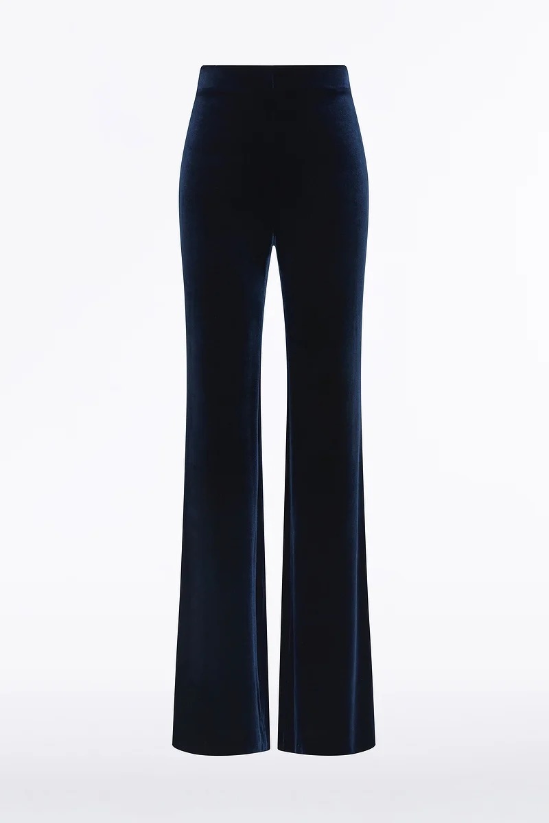 NAVY VELVET BOOTLEG PANT